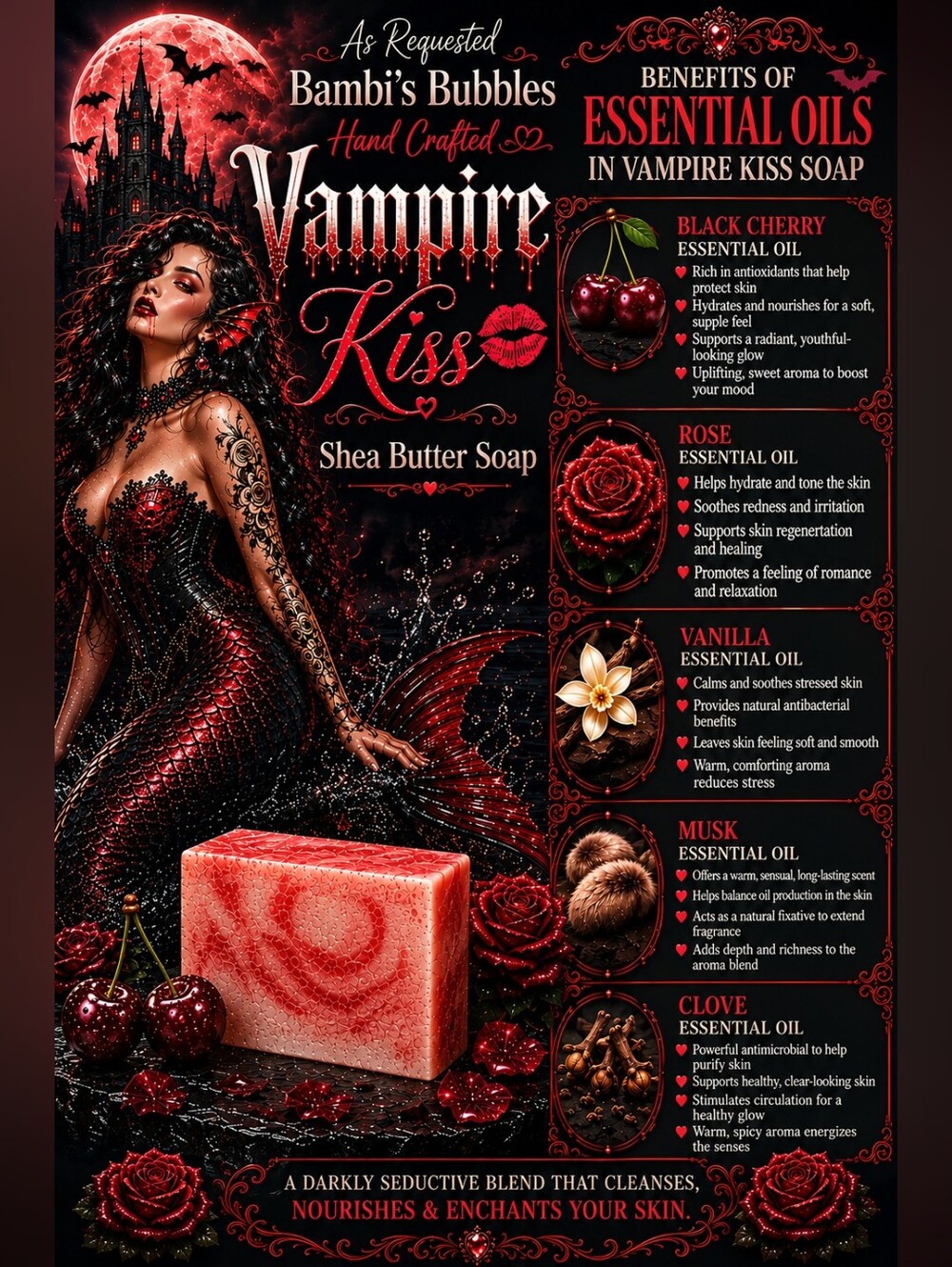 New! Hand Crafted Vampire Kise Shea Butter Soap 4oz - Picture 3 of 7